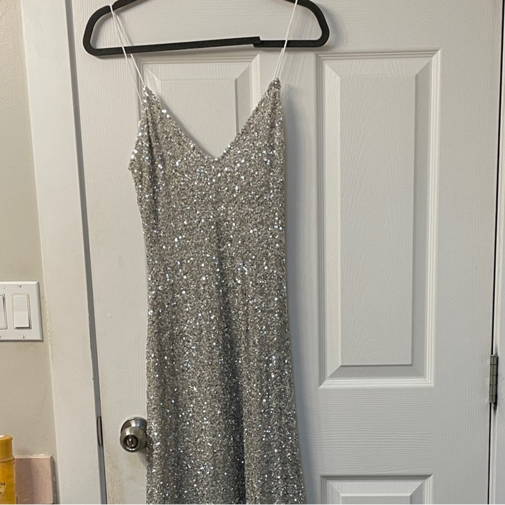 Zara Shimmering Silver Sequin Dress